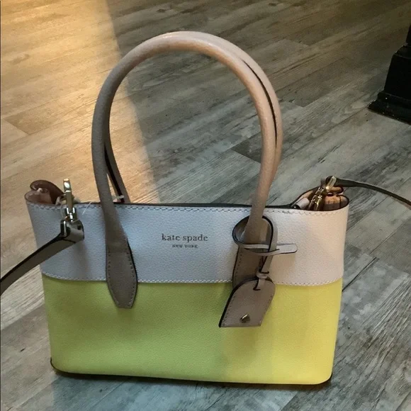 Kate Spade Eva Satchel Crossbody Limelight Yellow White Leather WKRU6761 NWT FS